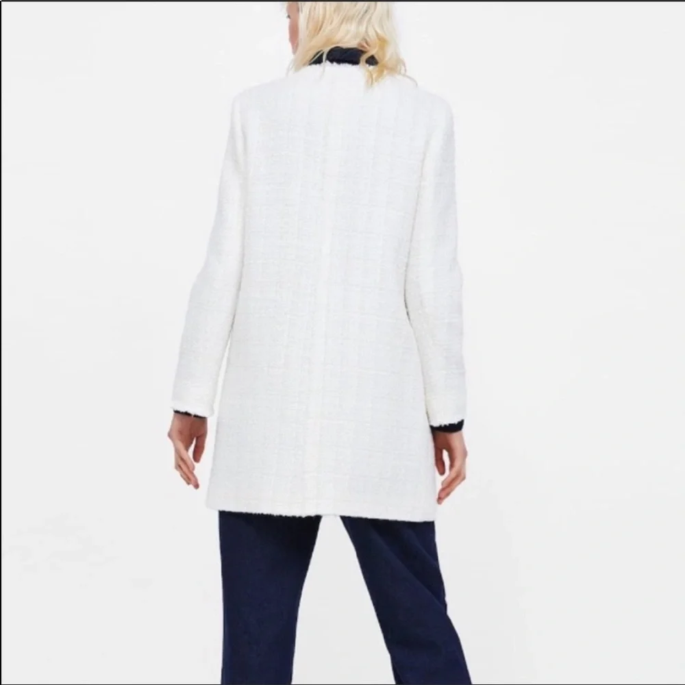Zara Cream white Tweed coat with gold buttons - Picture 3 of 6